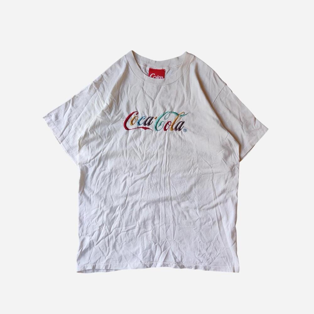 Vintage Coca-Cola cream single stitch t-shirt with multicolored embroidered logo